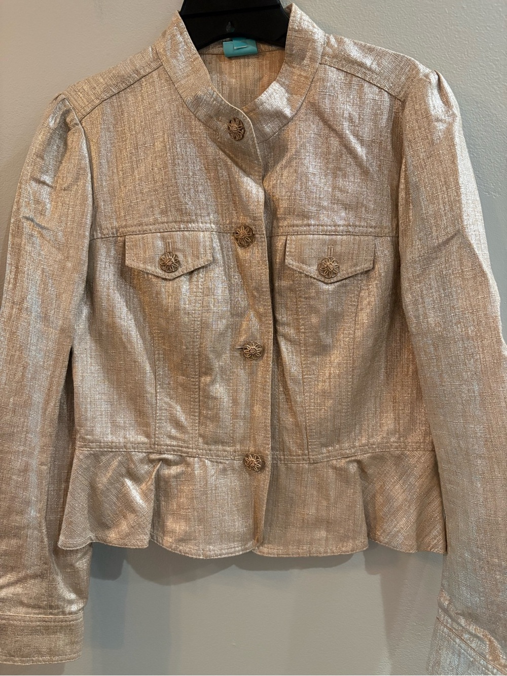 CE CLASSIQUES ENTIER GOLD METALLIC JACKET WITH PEPLUM BOTTOM SIZE M